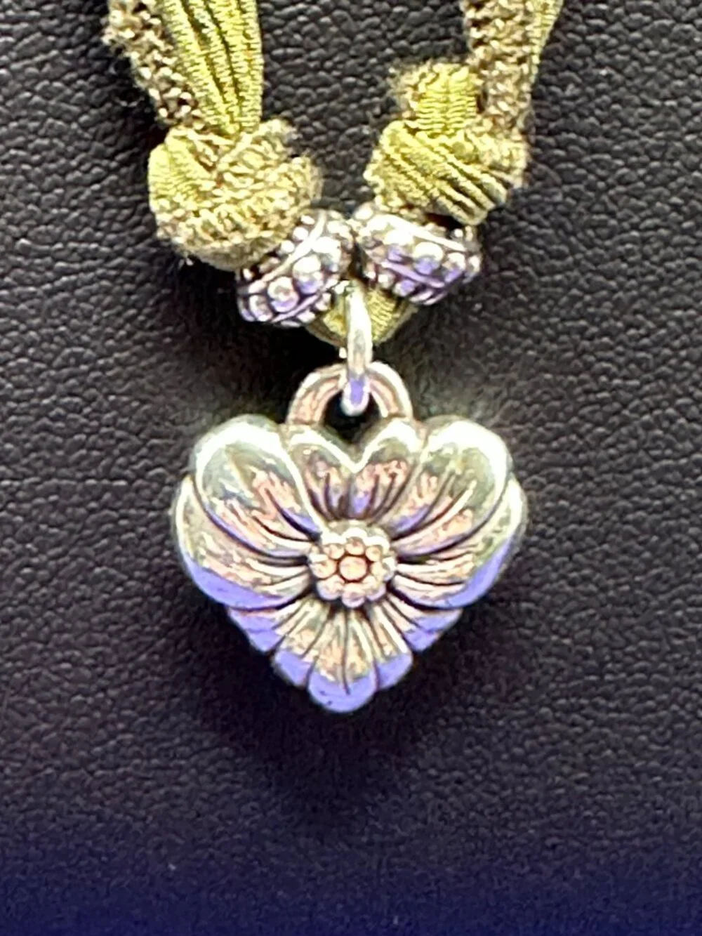 Brighton Silver-Plated Heart Pendant Necklace Fabric Strand